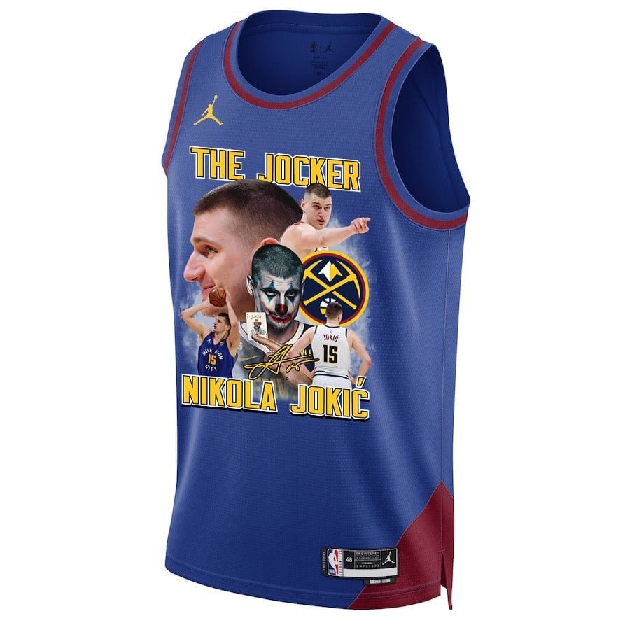 Nikola Jokic 15 Denver Nuggets Joker's Magic 2023 NBA Champions Swingman Jersey - Blue