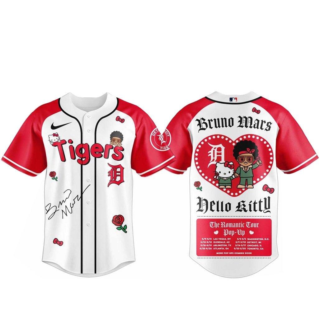 Baseball Team Bruno Mars x Hello Kitty 2026 The Romantic Tour Baseball Jersey