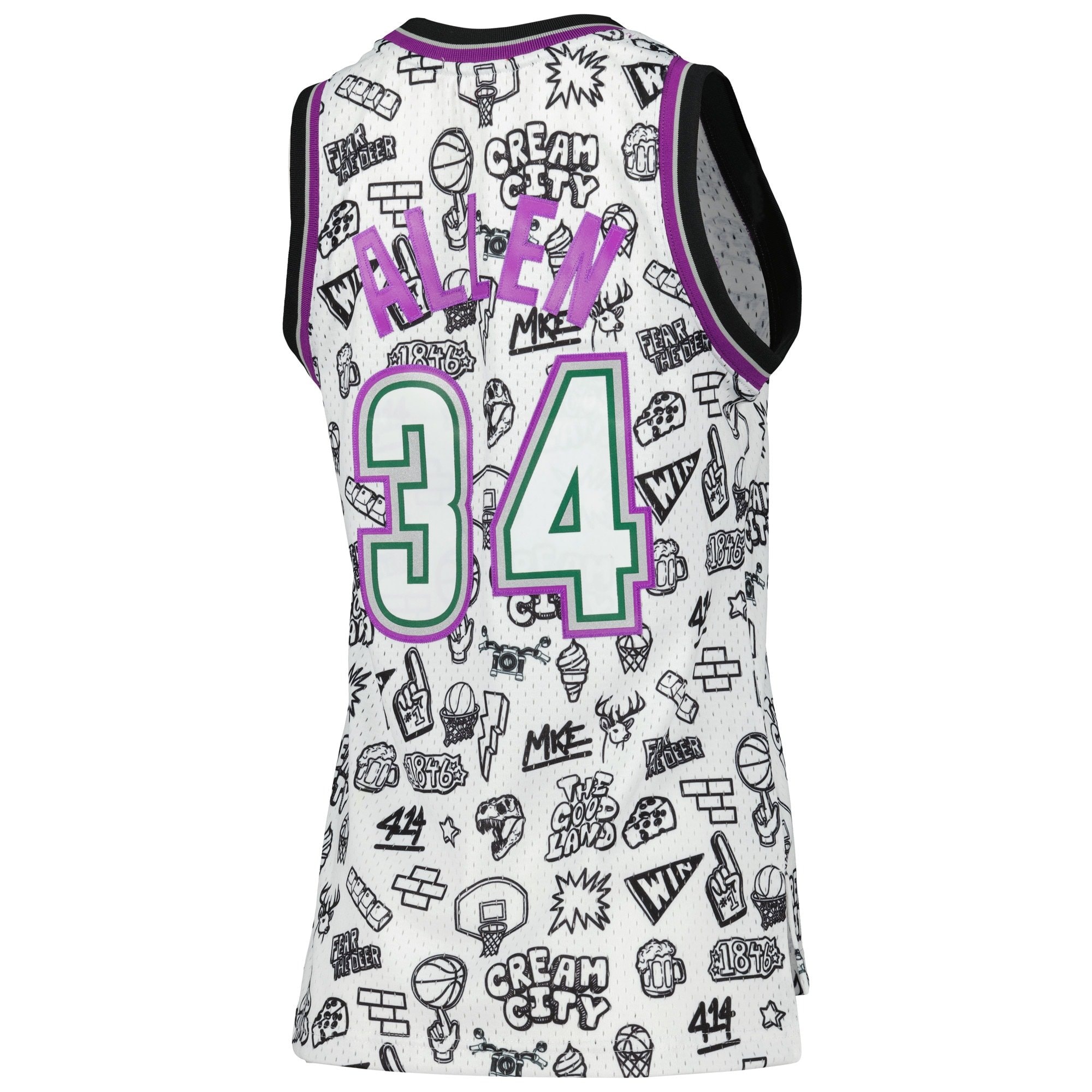 Women's Mitchell & Ness Ray Allen White Milwaukee Bucks 1996 Doodle Swingman Jersey