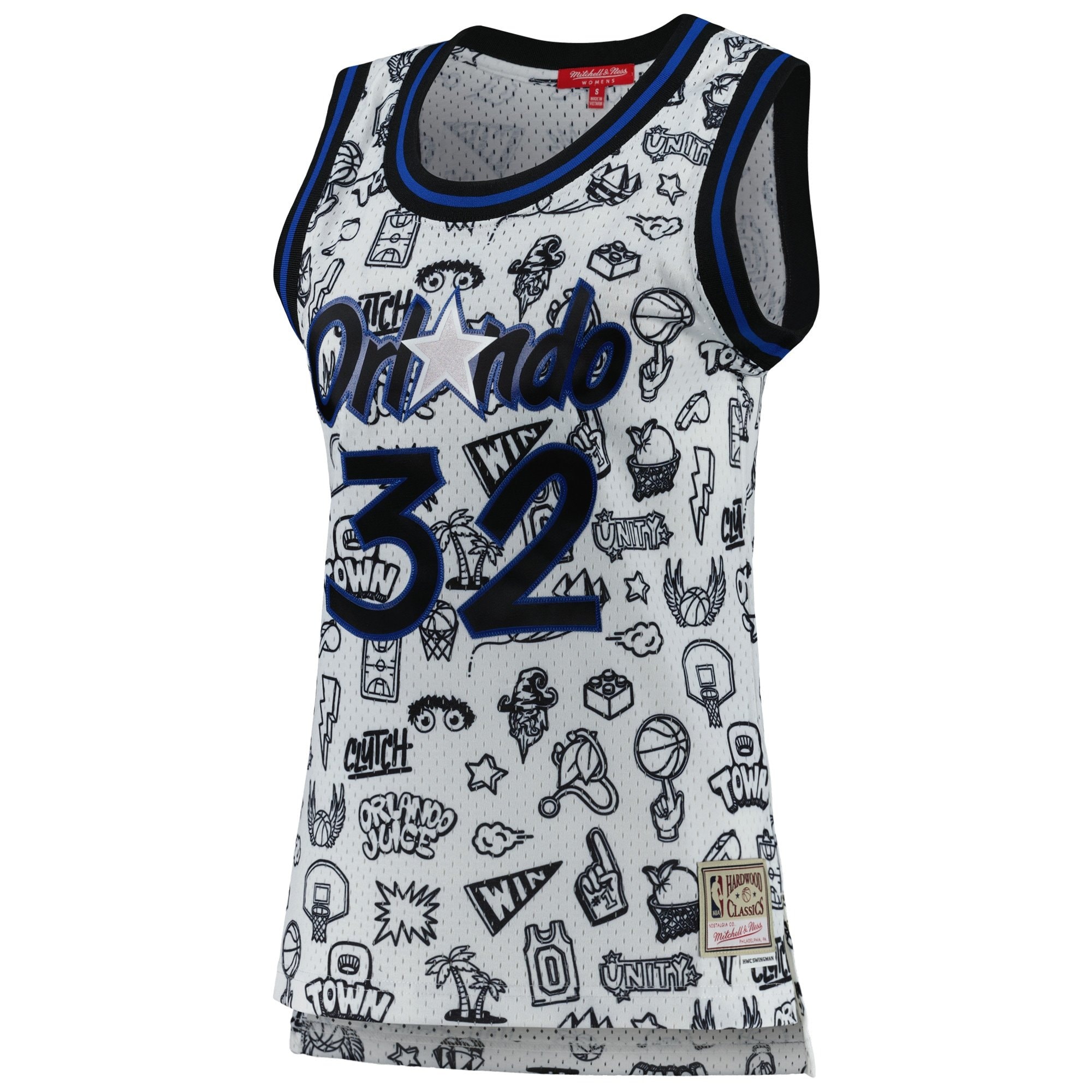 Women's Mitchell & Ness Shaquille O'Neal White Orlando Magic 1994 Doodle Swingman Jersey