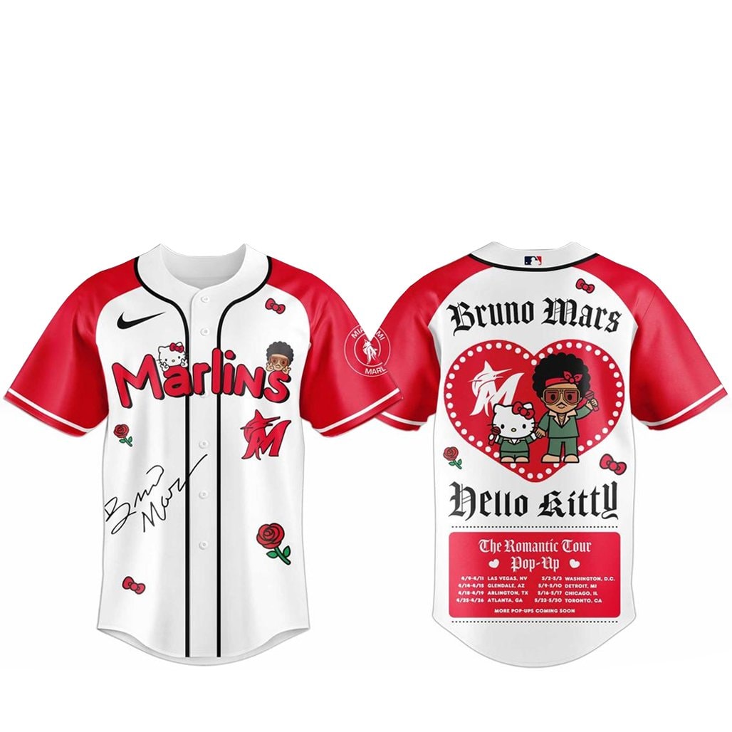Baseball Team Bruno Mars x Hello Kitty 2026 The Romantic Tour Baseball Jersey