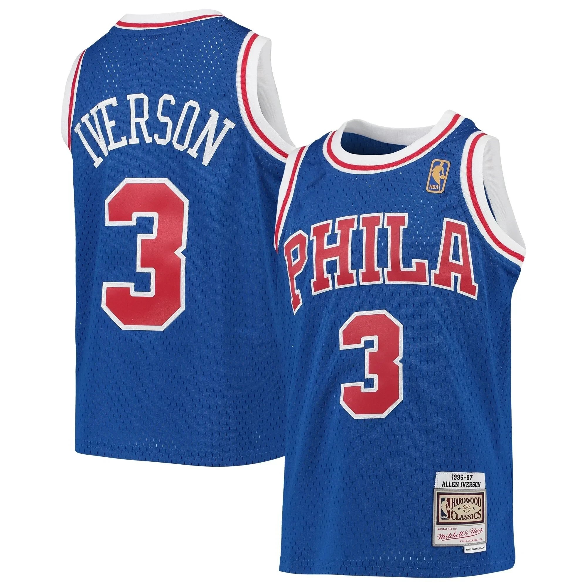 Allen Iverson Philadelphia 76ers Mitchell Ness Youth 1996-97 Hardwood Classics Swingman Throwback Jersey - Royal