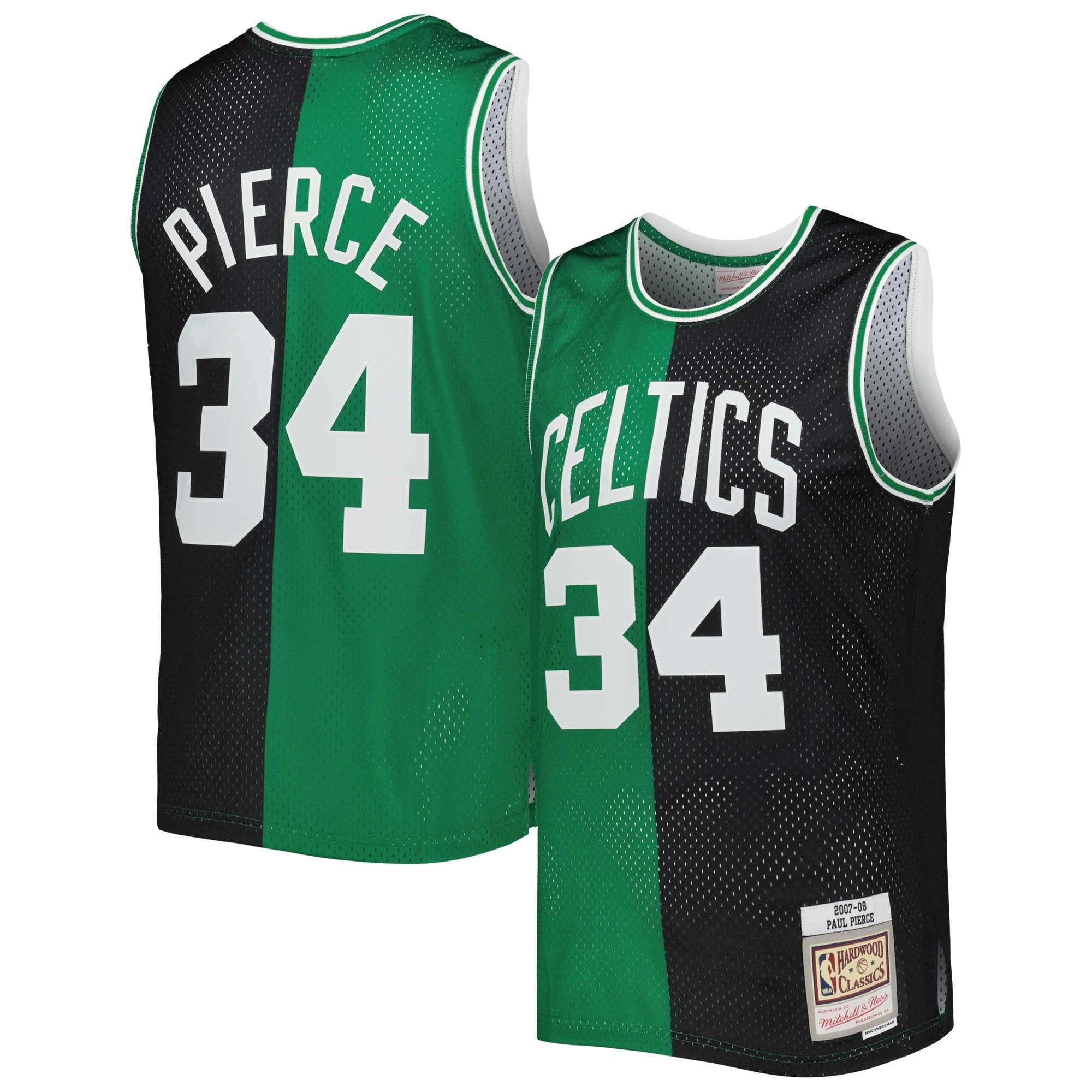 Men's Mitchell & Ness Paul Pierce Black Kelly Green Boston Celtics 2007/08 Split Swingman Jersey