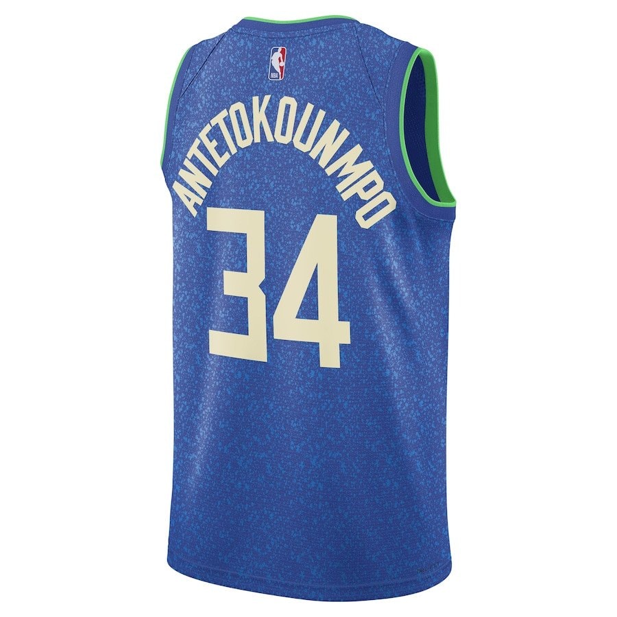 Giannis Antetokounmpo 34 Milwaukee Bucks 2023/24 City Edition Swingman Jersey Unisex Blue