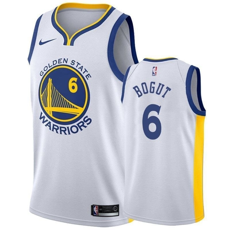 Men's Warriors Andrew Bogut 6 Association White Jersey - 100% Polyester, Sizes S-3XL