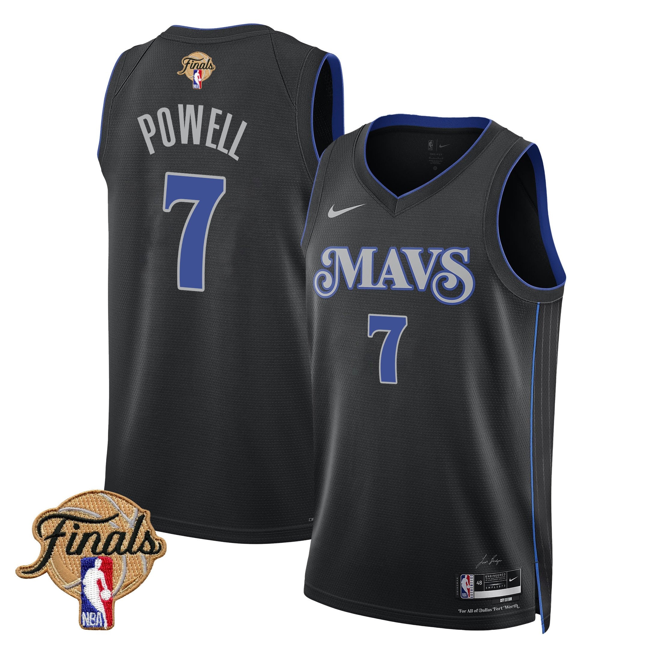 Dwight Powell 7 Dallas Mavericks 2024 Finals Patch Swingman Jersey Customized City Edition Black