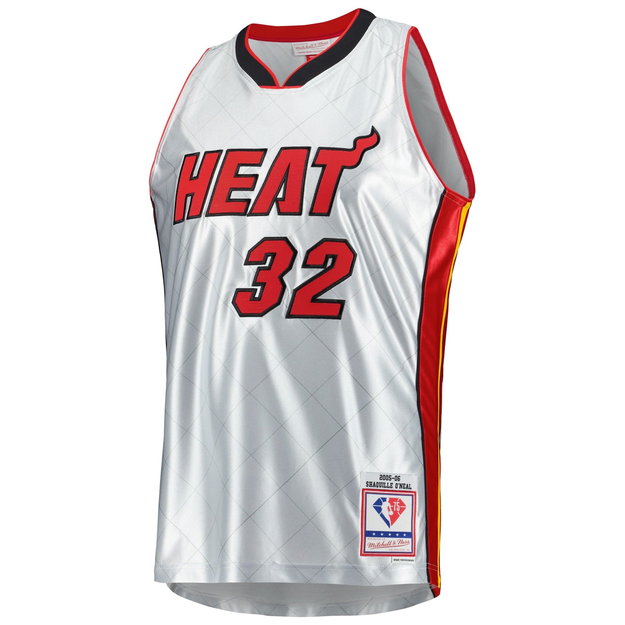 Men's Mitchell & Ness Shaquille O'Neal Platinum Miami Heat 2005/06 Hardwood Classics 75th Anniversary Swingman Jersey