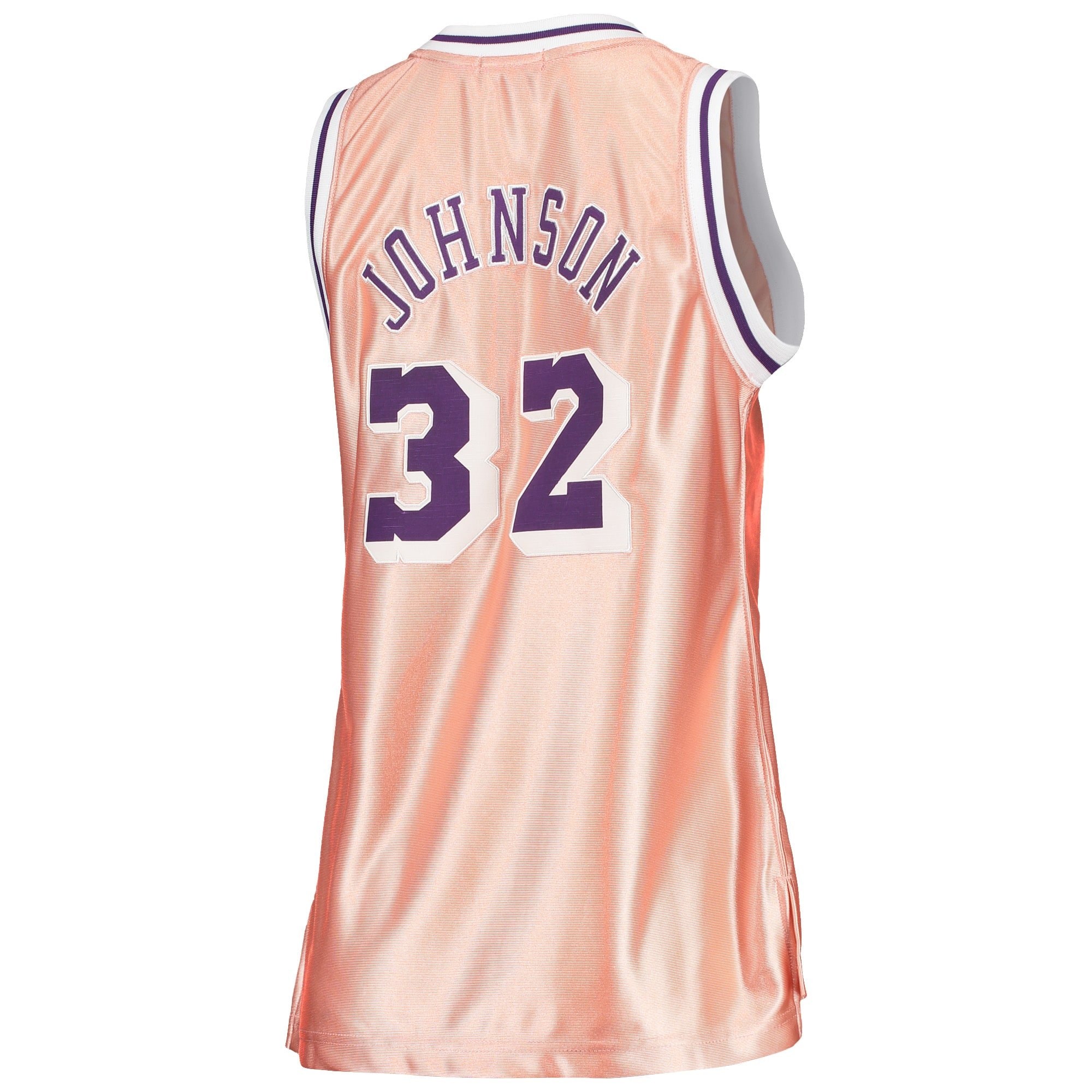 Women's Mitchell & Ness Magic Johnson Pink Los Angeles Lakers 75th Anniversary Rose Gold 1984 Swingman Jersey