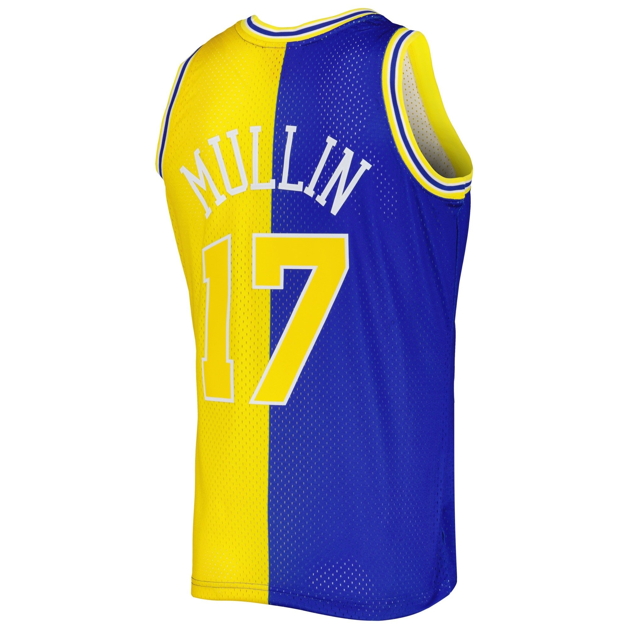 Men's Mitchell & Ness Chris Mullin Royal Gold Golden State Warriors 1993/94 Hardwood Classics Split Swingman Jersey