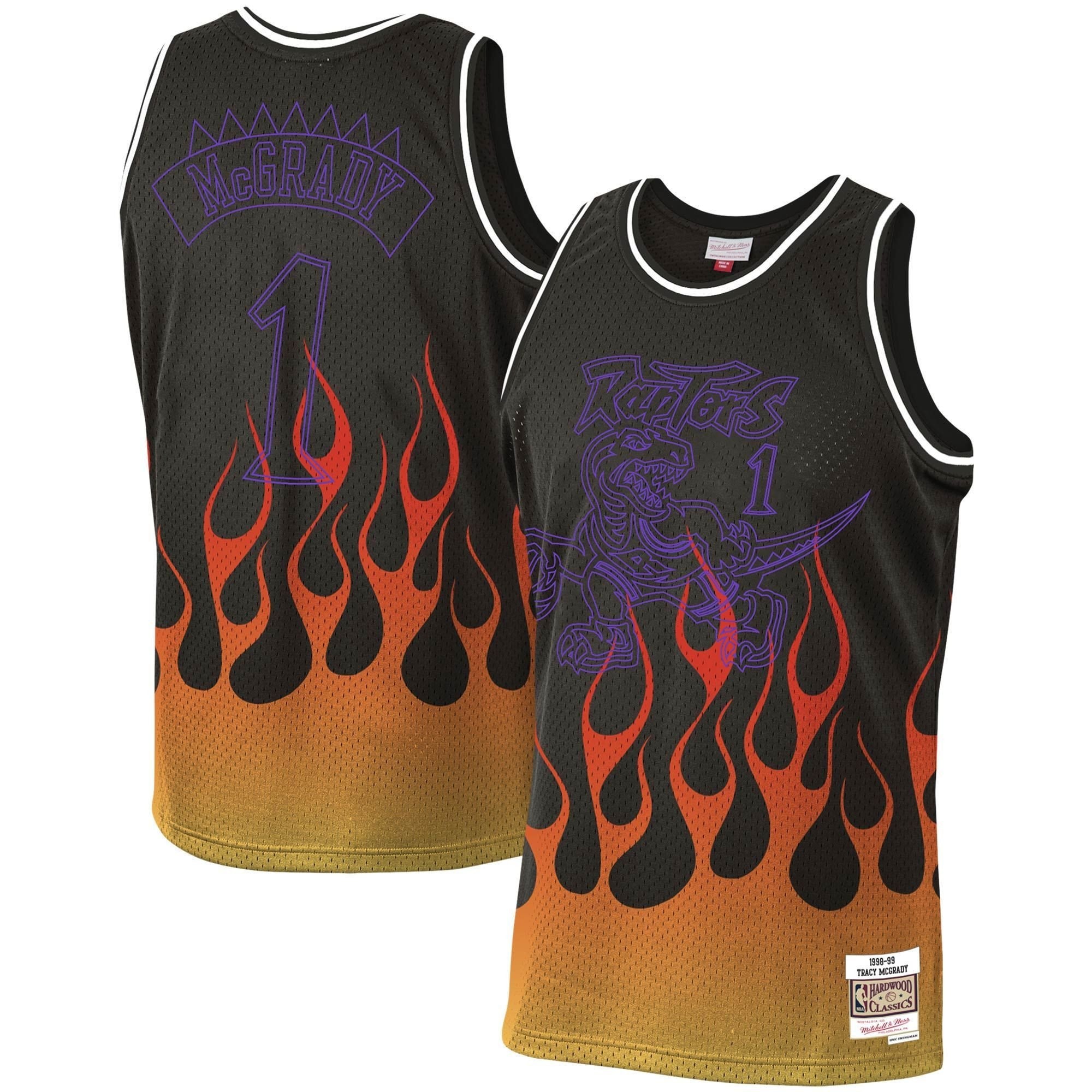 Tracy McGrady Toronto Raptors Mitchell & Ness 1998-99 Hardwood Classics Flames Swingman Jersey Black