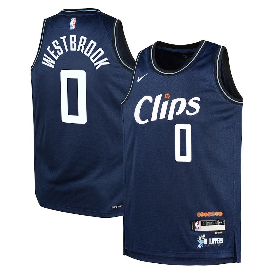 Russell Westbrook 0 LA Clippers 2023/24 City Edition Swingman Youth Jersey Navy
