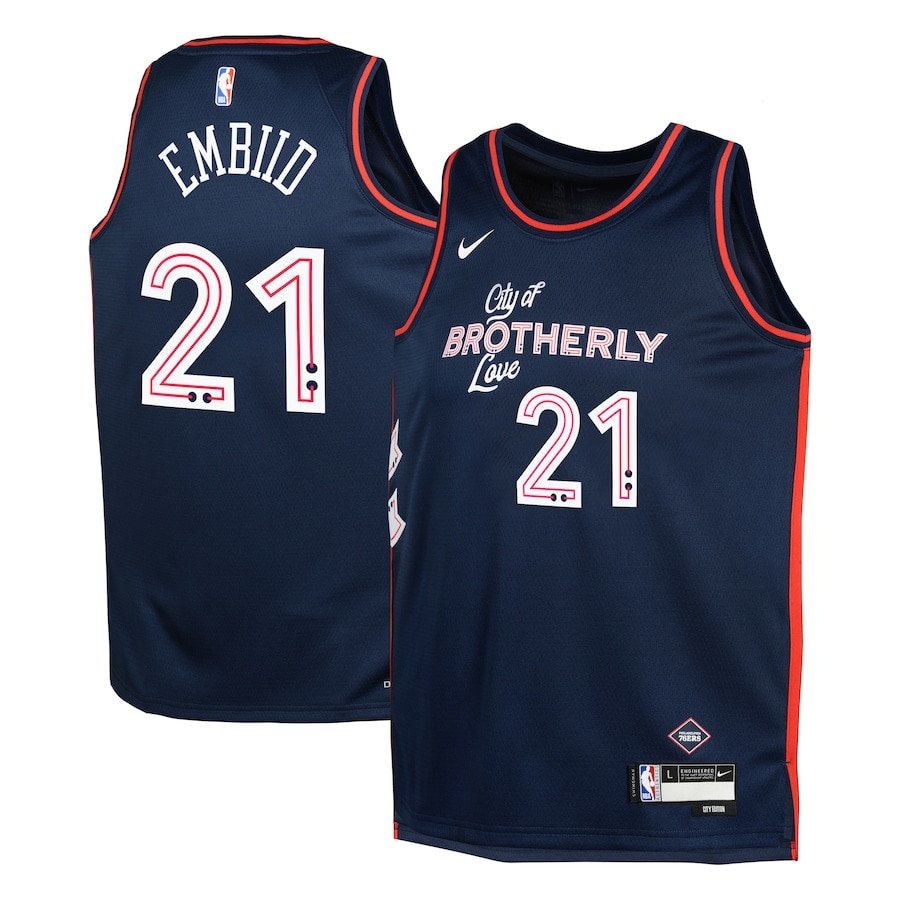 Joel Embiid 21 Philadelphia 76ers 2023/24 City Edition Swingman Youth Jersey Navy