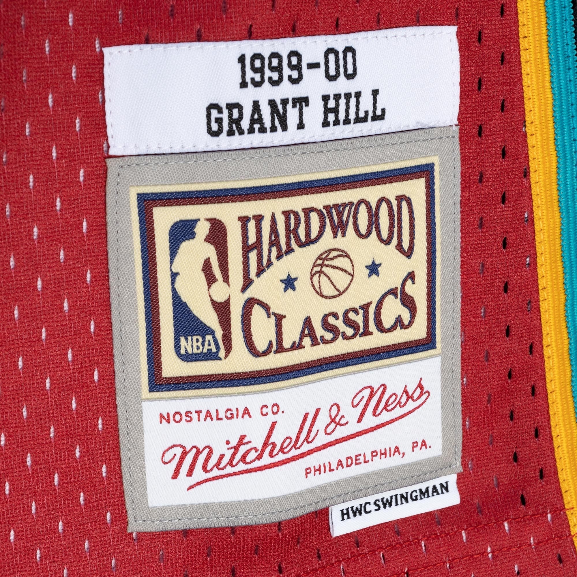 Men's Mitchell & Ness Grant Hill Teal Red Detroit Pistons Hardwood Classics 1999/00 Split Swingman Jersey