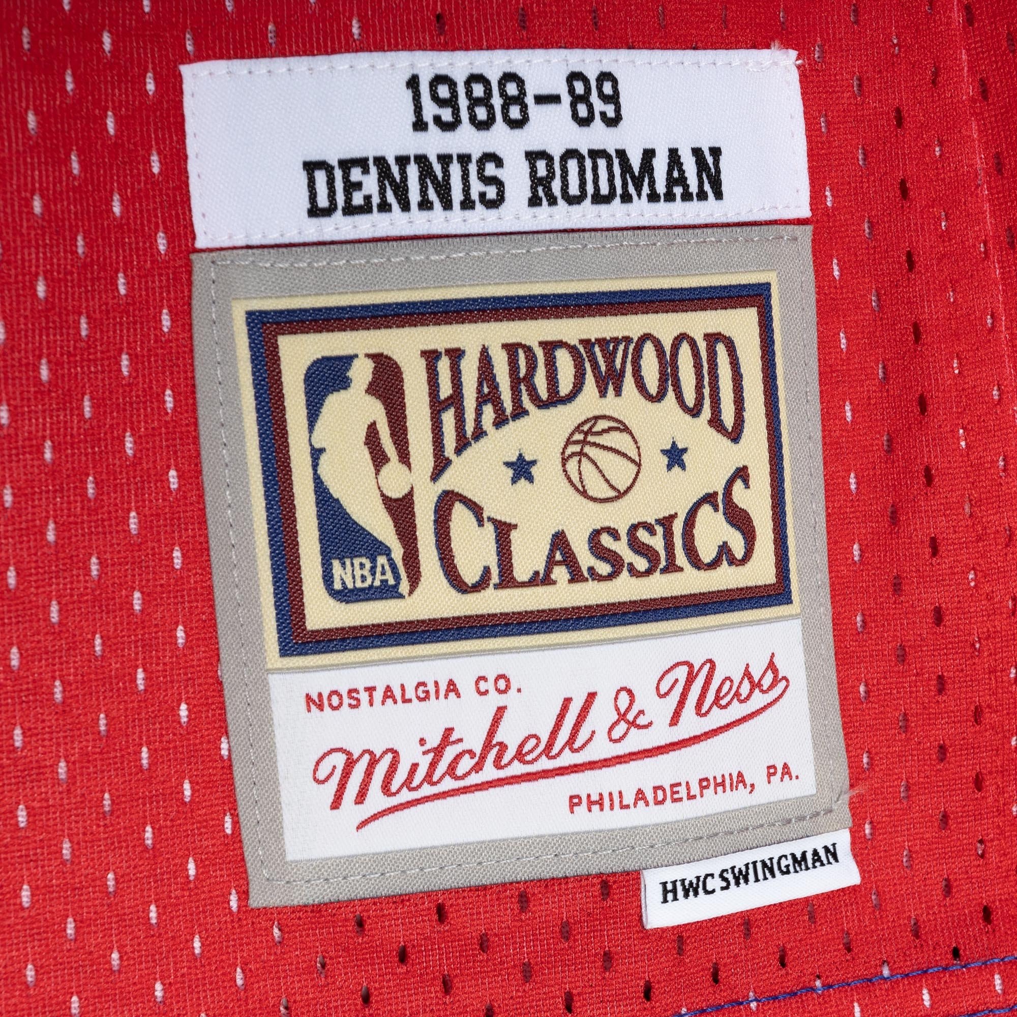 Men's Mitchell & Ness Dennis Rodman Blue/Red Detroit Pistons Hardwood Classics 1988/89 Split Swingman Jersey