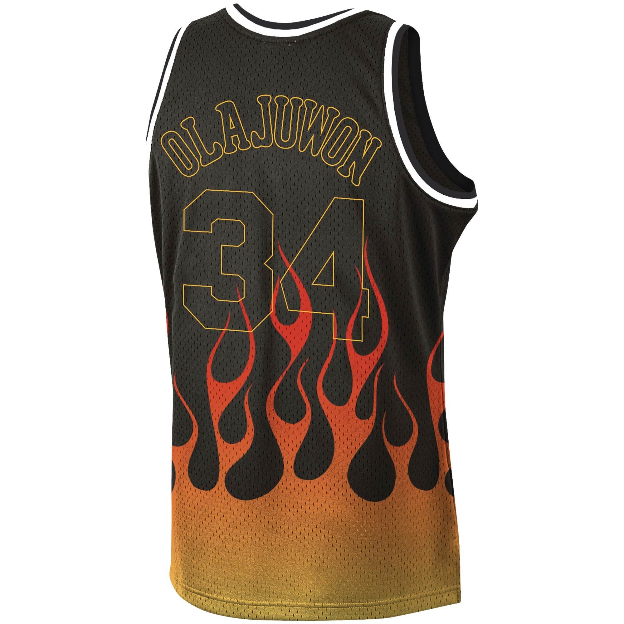 Hakeem Olajuwon Houston Rockets Mitchell & Ness 1993-94 Hardwood Classics Flames Swingman Jersey - Black
