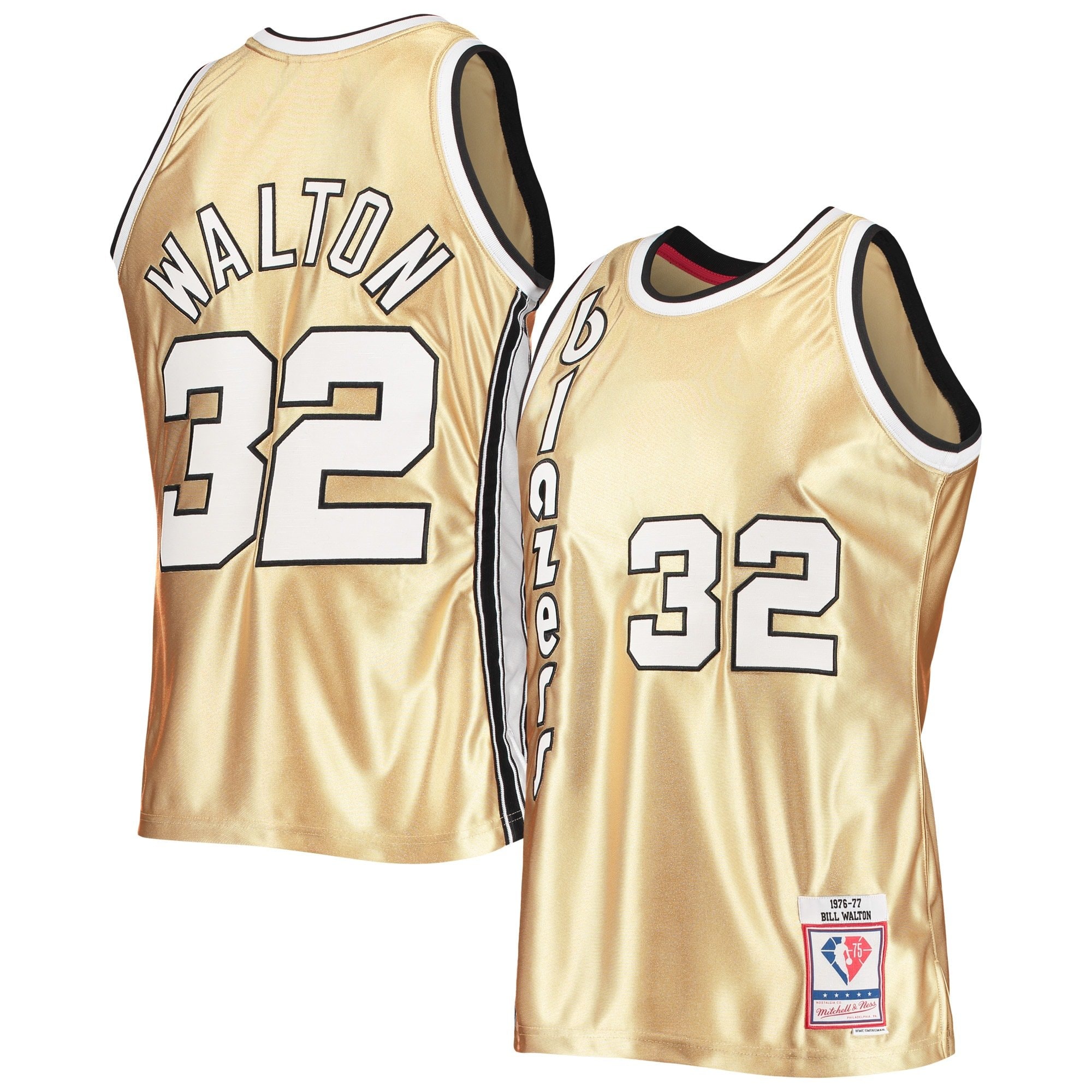 Men's Mitchell & Ness Bill Walton Gold Portland Trail Blazers 75th Anniversary 1976/77 Hardwood Classics Swingman Jersey