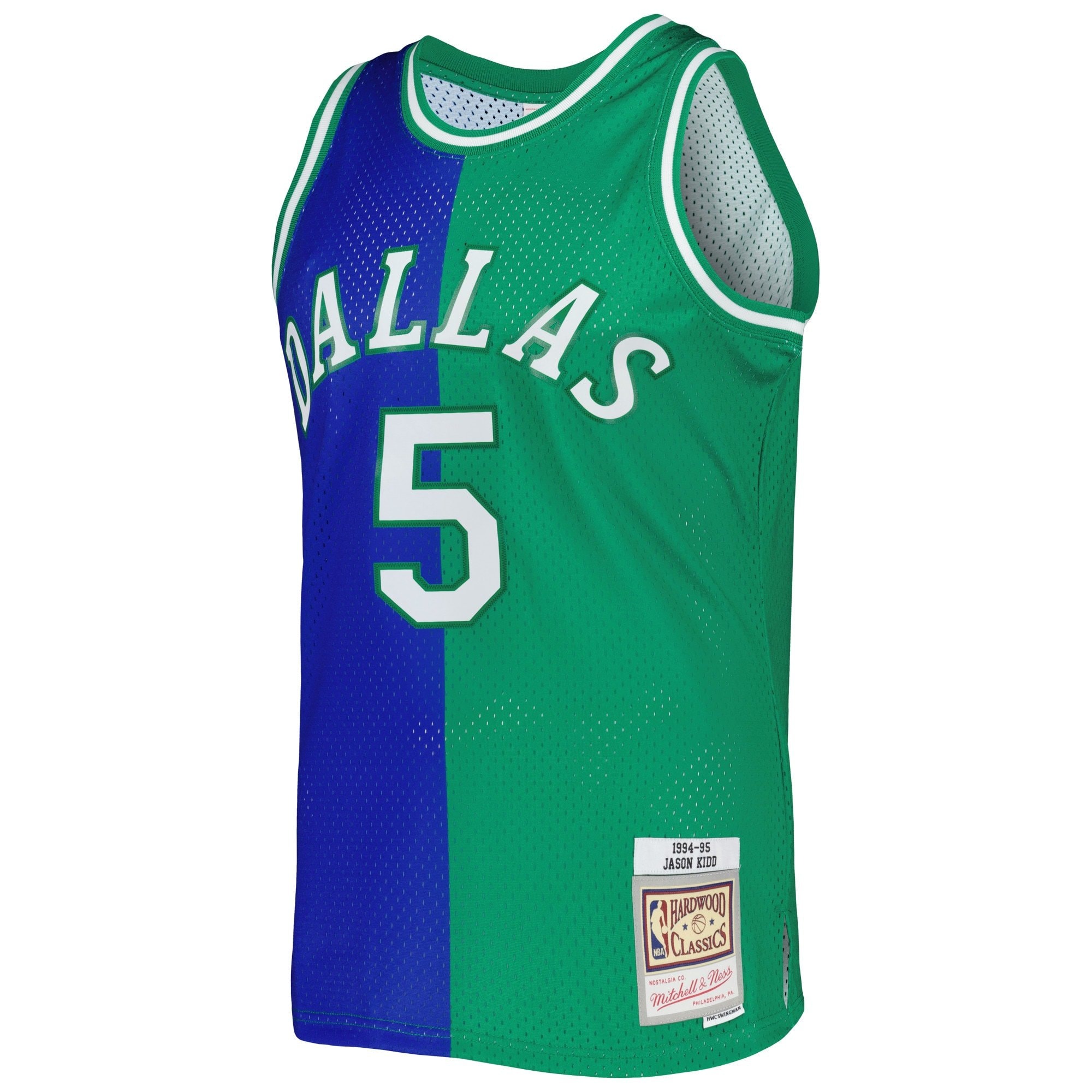 Men's Mitchell & Ness Jason Kidd Blue Green Dallas Mavericks 1994/95 Split Swingman Jersey