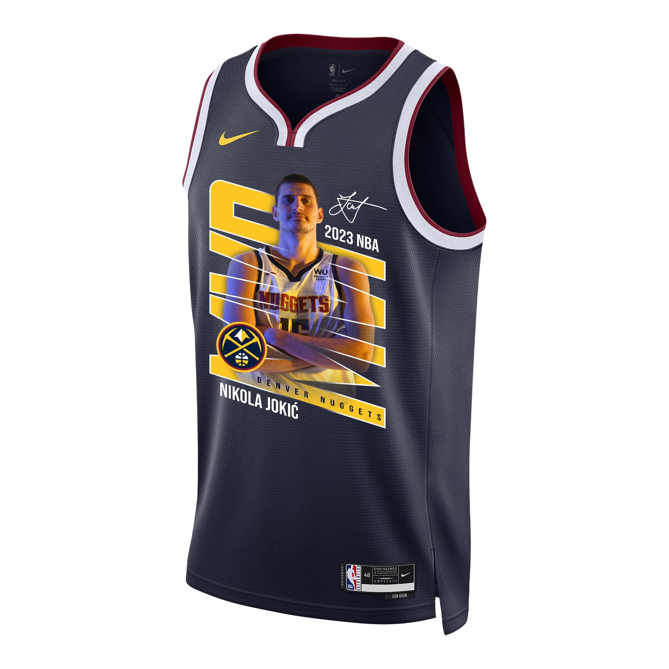 Nikola Jokic 15 Denver Nuggets Clown Prince 2023 NBA Champions Swingman Jersey - Black
