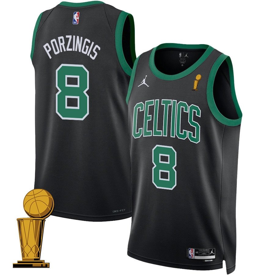 Kristaps Porzingis 8 Boston Celtics 2024 Finals Champions Swingman Jersey Statement Edition Black