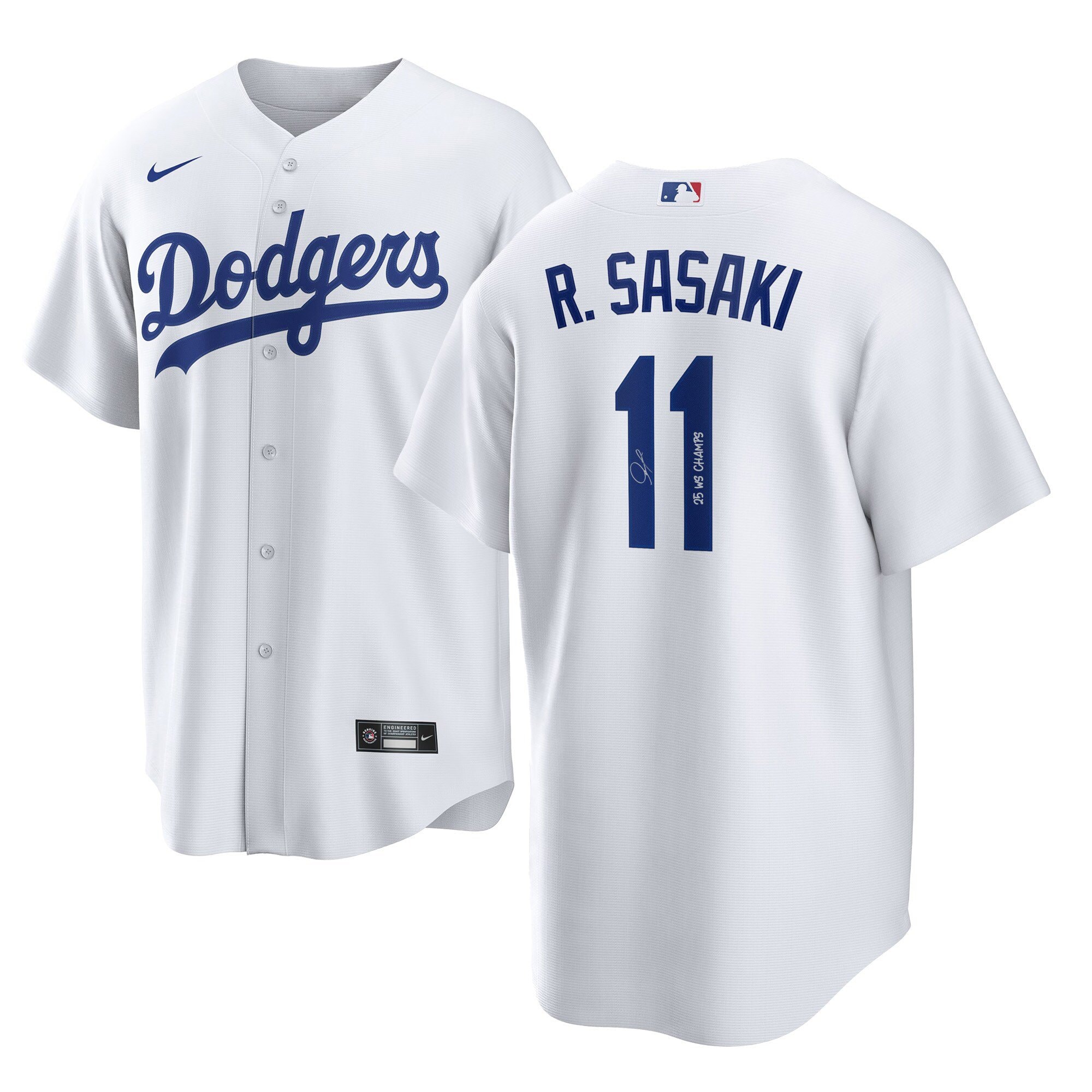 Baseball Team Sasaki Autographed 2025 Sports Event Champions White Jersey with "25 WS Champs"