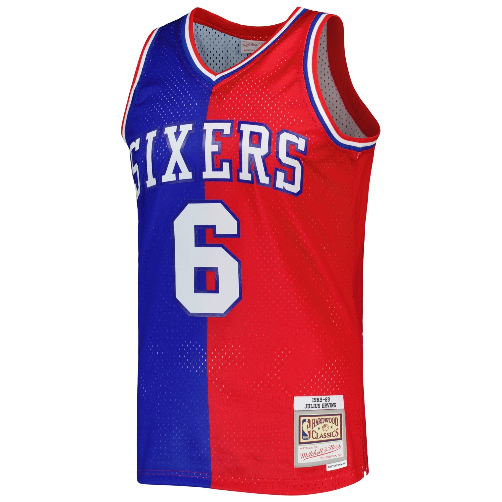 Men's Mitchell & Ness Julius Erving Royal/Red Philadelphia 76ers 1982/83 Hardwood Classics Split Swingman Jersey