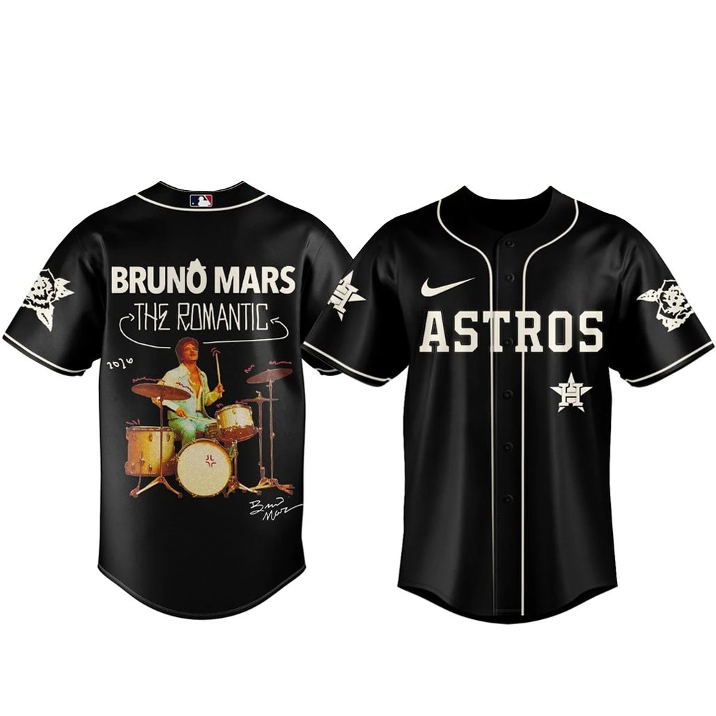 Baseball Team x Bruno Mars The Romantic Tour 2026 Black Baseball Jersey
