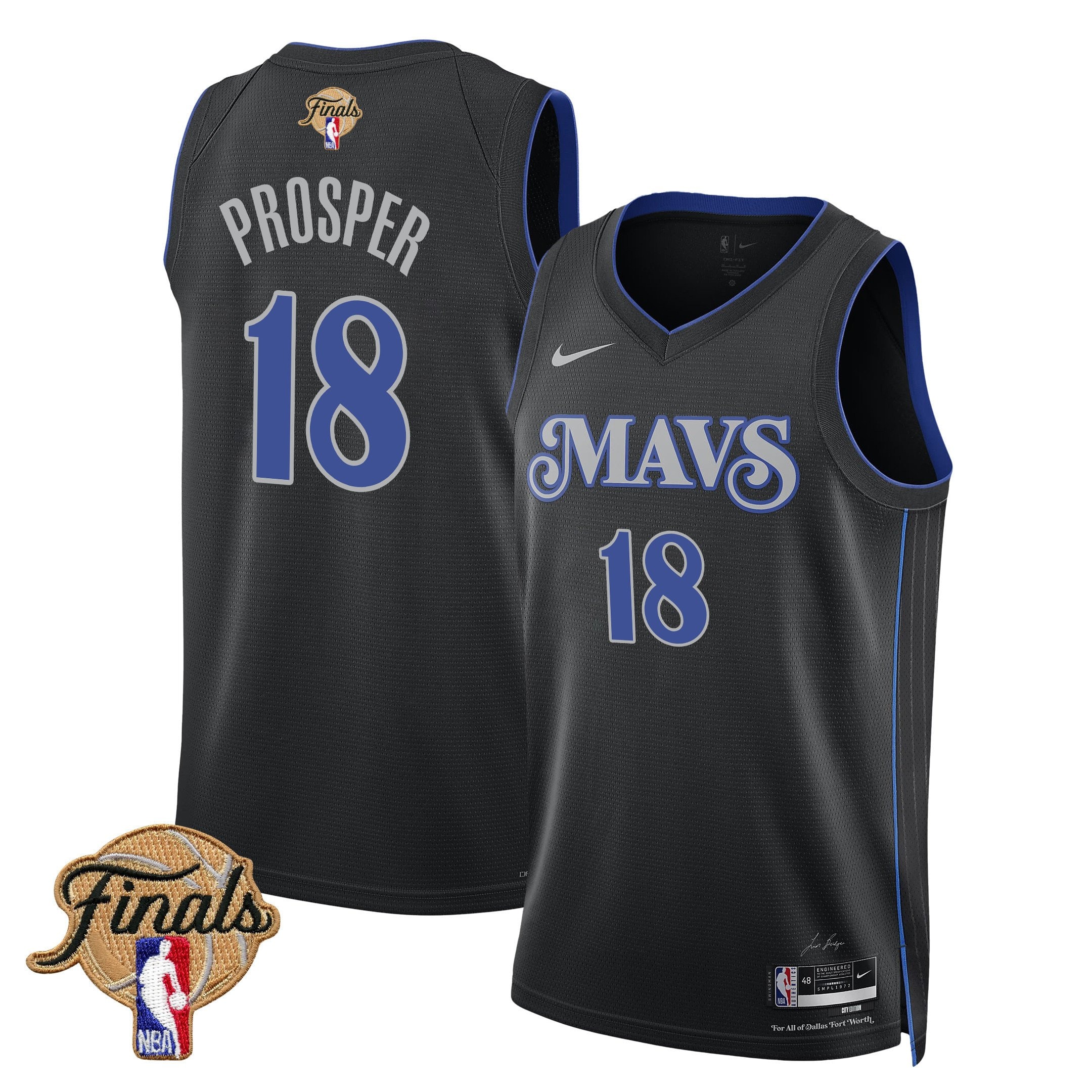 Olivier-Maxence Prosper 18 Dallas Mavericks 2024 Finals Patch Swingman Jersey City Edition Black