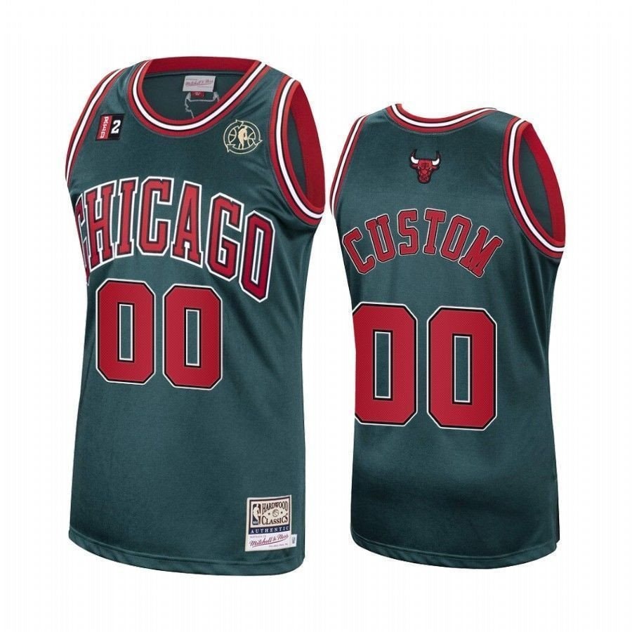 Men's Custom Chicago Bulls Green Hardwood Classics Jersey - Multicolor