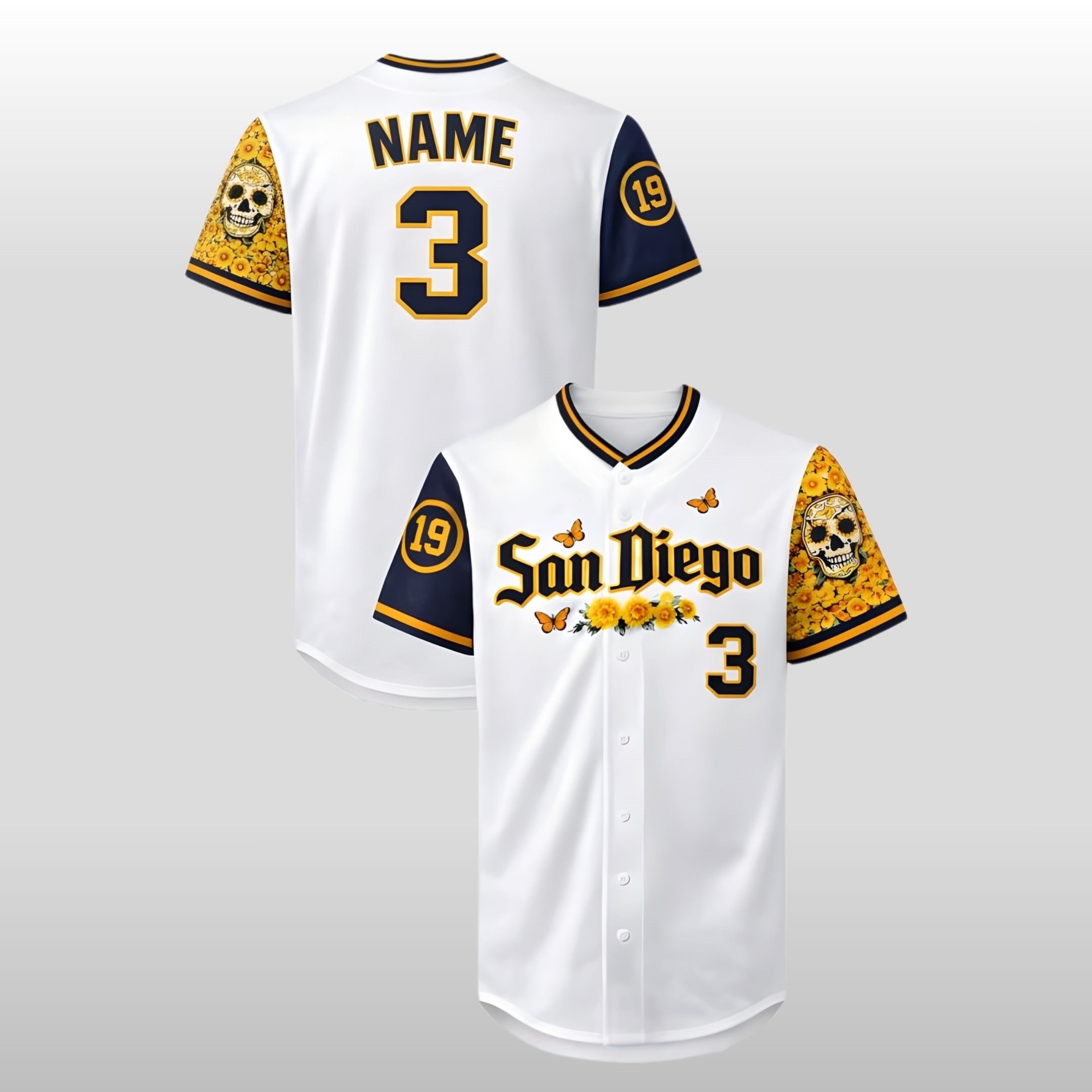 Custom Name and Number Baseball Team City Connect Dia De Los Muertos 1990 Baseball Jersey