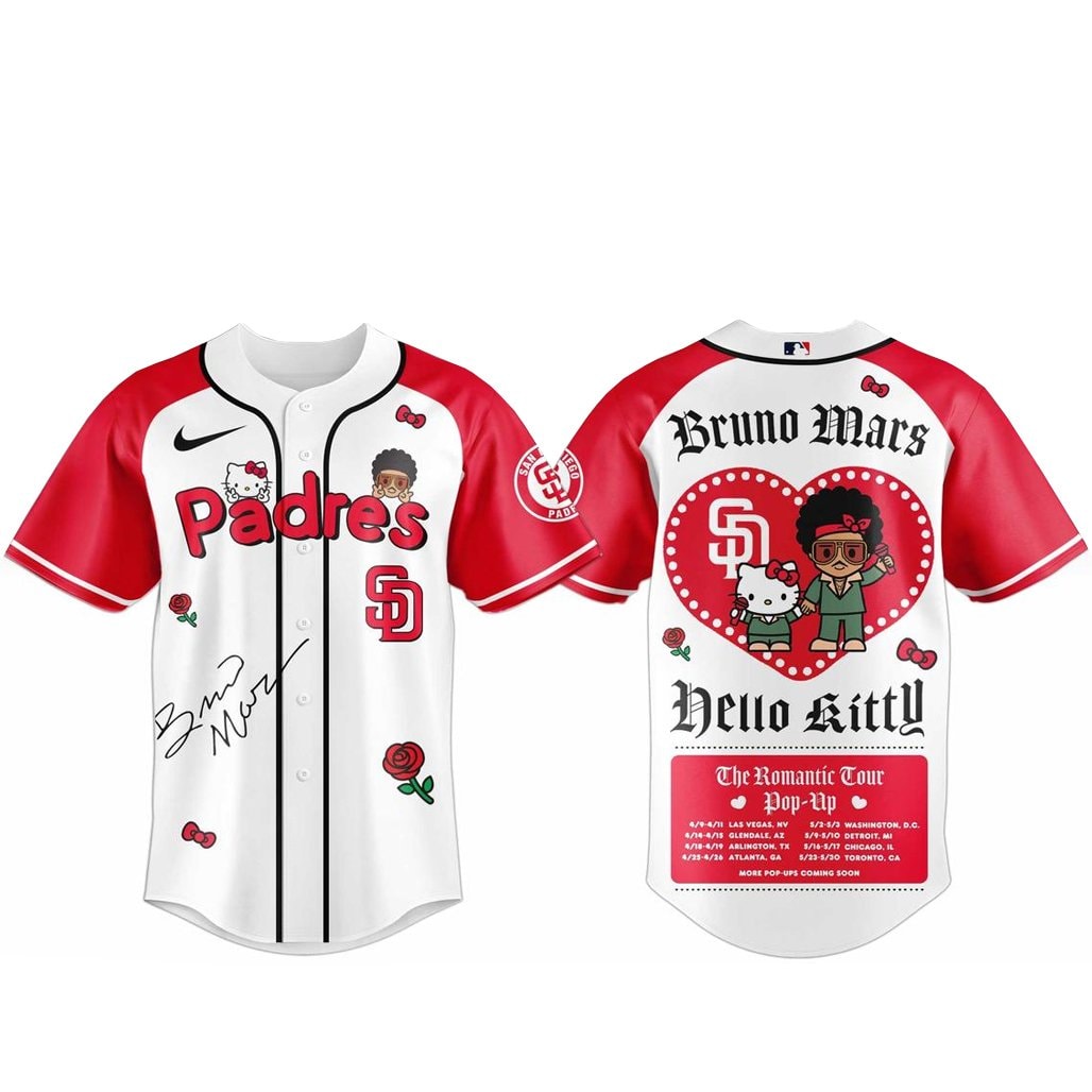 Baseball Team Bruno Mars x Hello Kitty 2026 The Romantic Tour Baseball Jersey