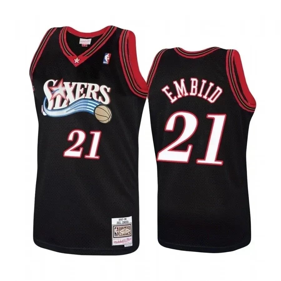 Men's Basketball Team 21 Joel Embiid Hardwood Classics Black Jersey