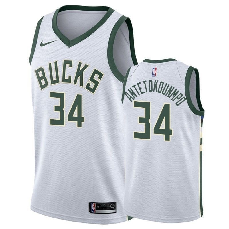 Men's Bucks Giannis Antetokounmpo 34 Association White Jersey 100% Polyester