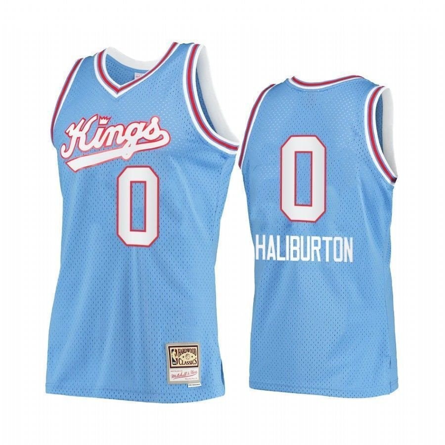 Men's Tyrese Haliburton #0 Sacramento Kings Blue Hardwood Classics Jersey