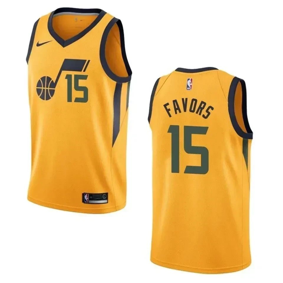 Men's Utah Jazz Derrick Favors #15 Statement Swingman Jersey Yellow Multi Color