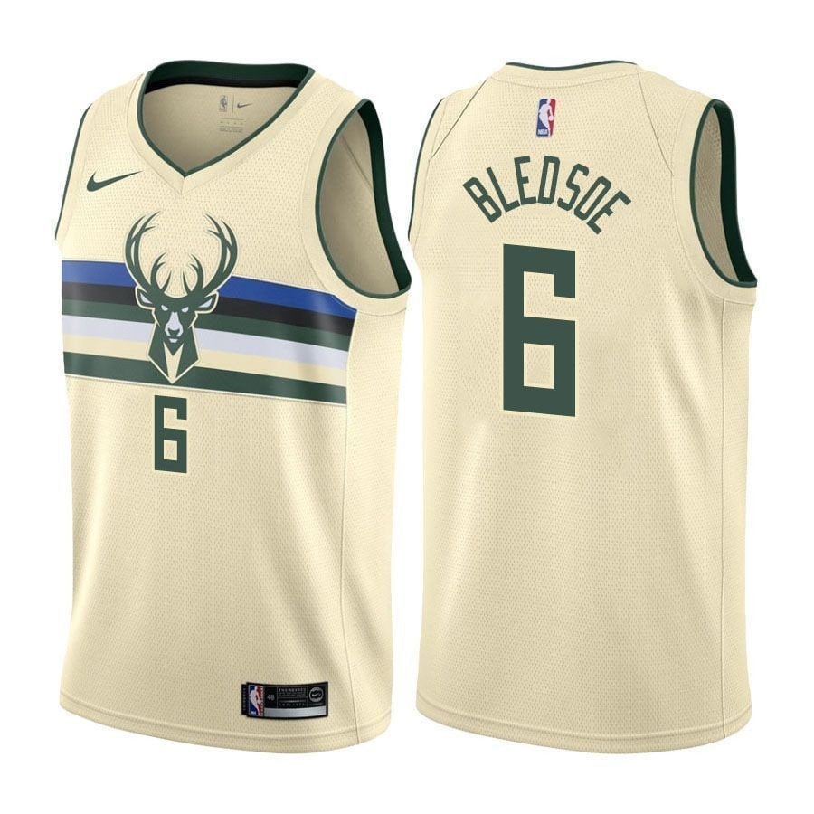 Men's Bucks Eric Bledsoe 6 City Edition Cream Basketball Jersey