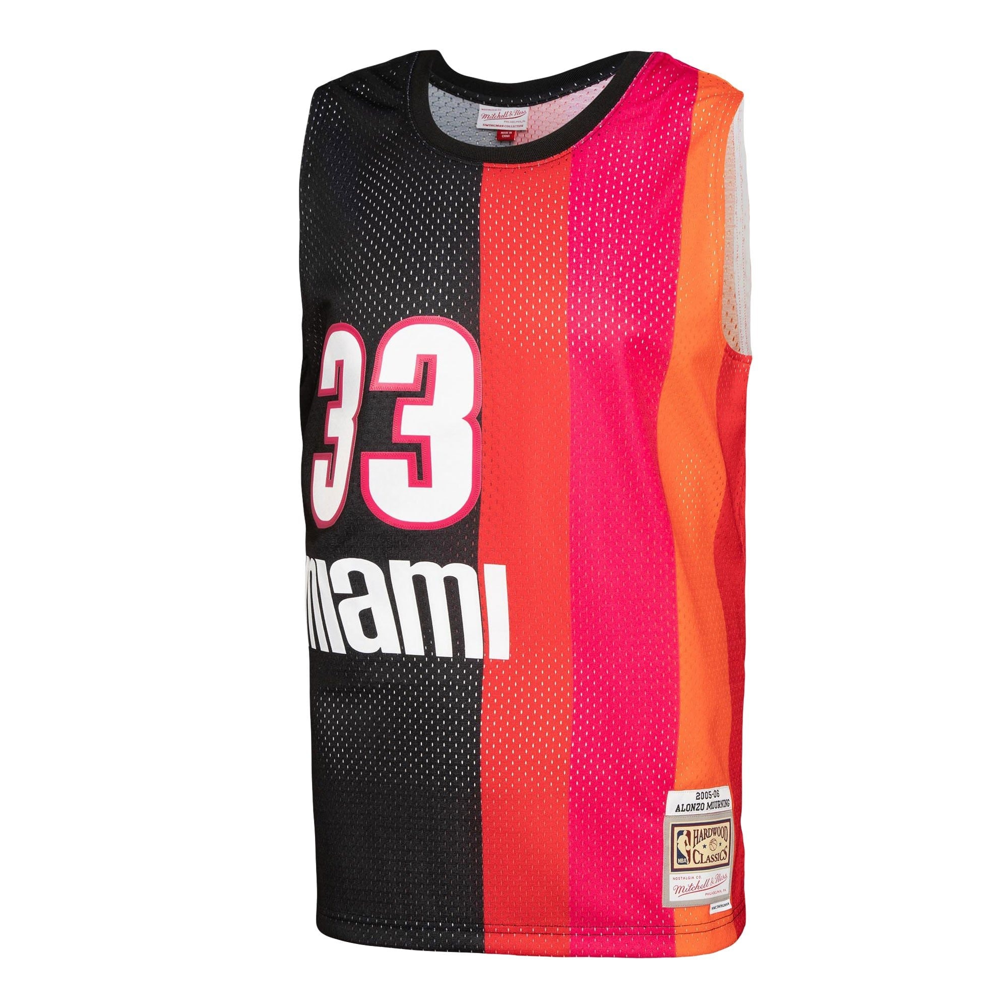 Men's Mitchell & Ness Alonzo Mourning Black/Red Miami Heat Hardwood Classics 2005/06 Split Swingman Jersey