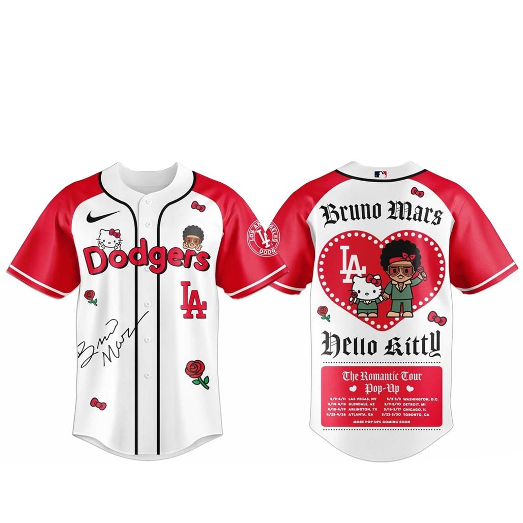 Baseball Team Bruno Mars x Hello Kitty 2026 The Romantic Tour Baseball Jersey