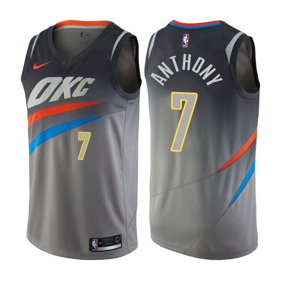 Men's Carmelo Anthony Thunder City Edition Gray Basketball Jersey