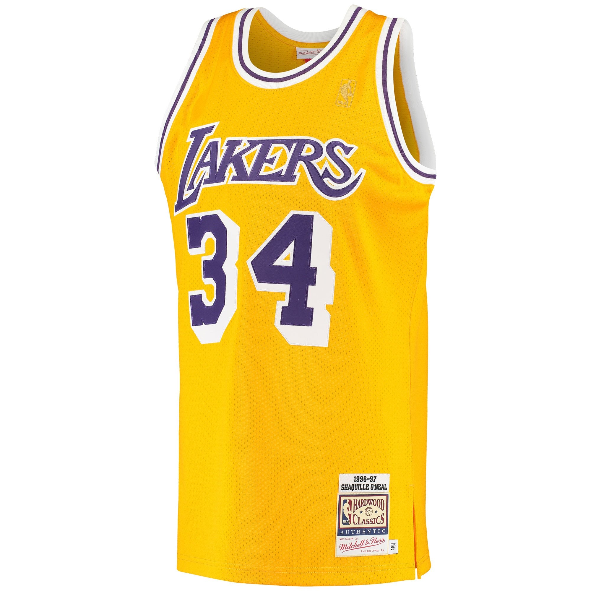 Men's Mitchell & Ness Shaquille O'Neal Gold Los Angeles Lakers 1996/97 Hardwood Classics Jersey
