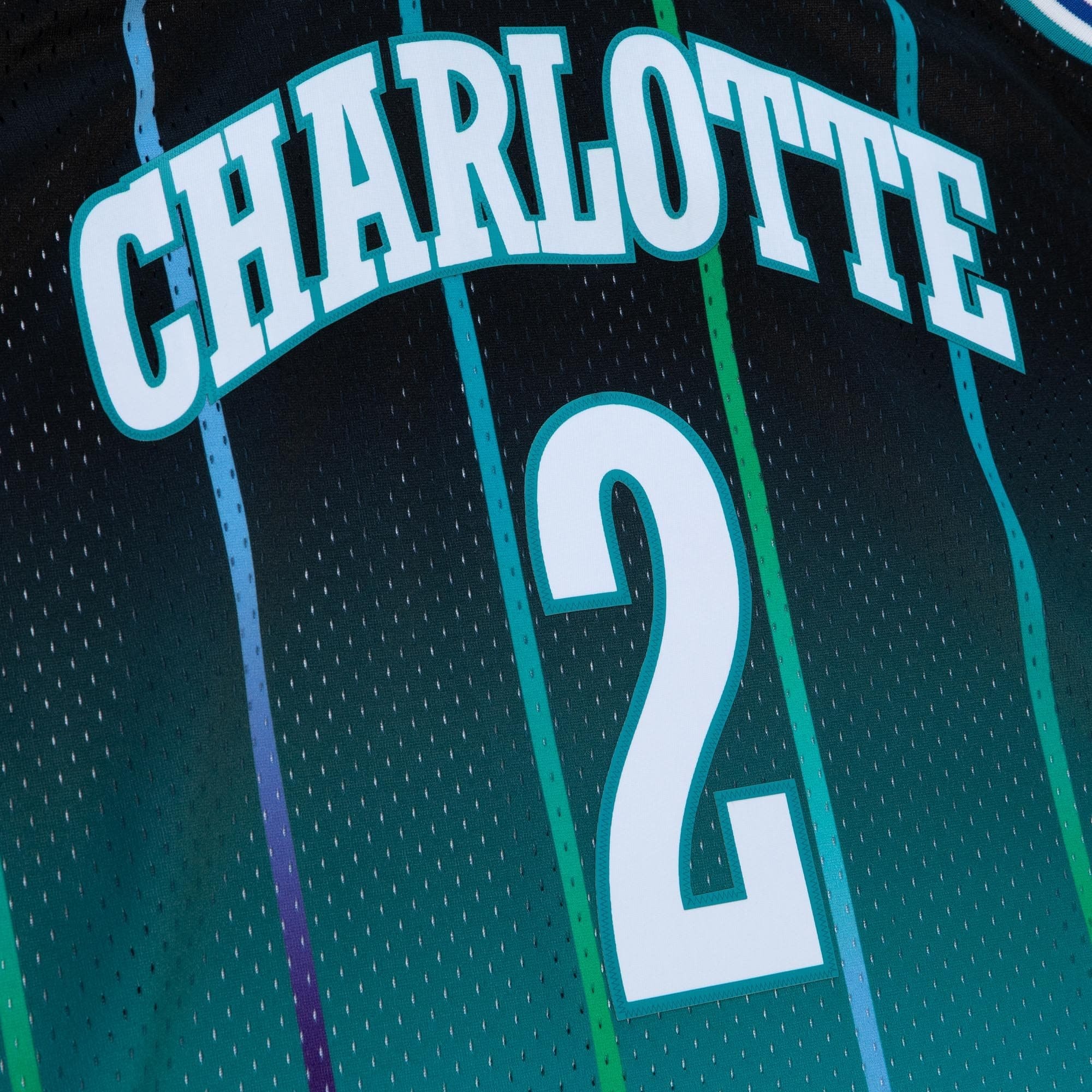 Men's Mitchell & Ness Larry Johnson Teal Black Charlotte Hornets 1992/93 Hardwood Classics Fadeaway Swingman Jersey