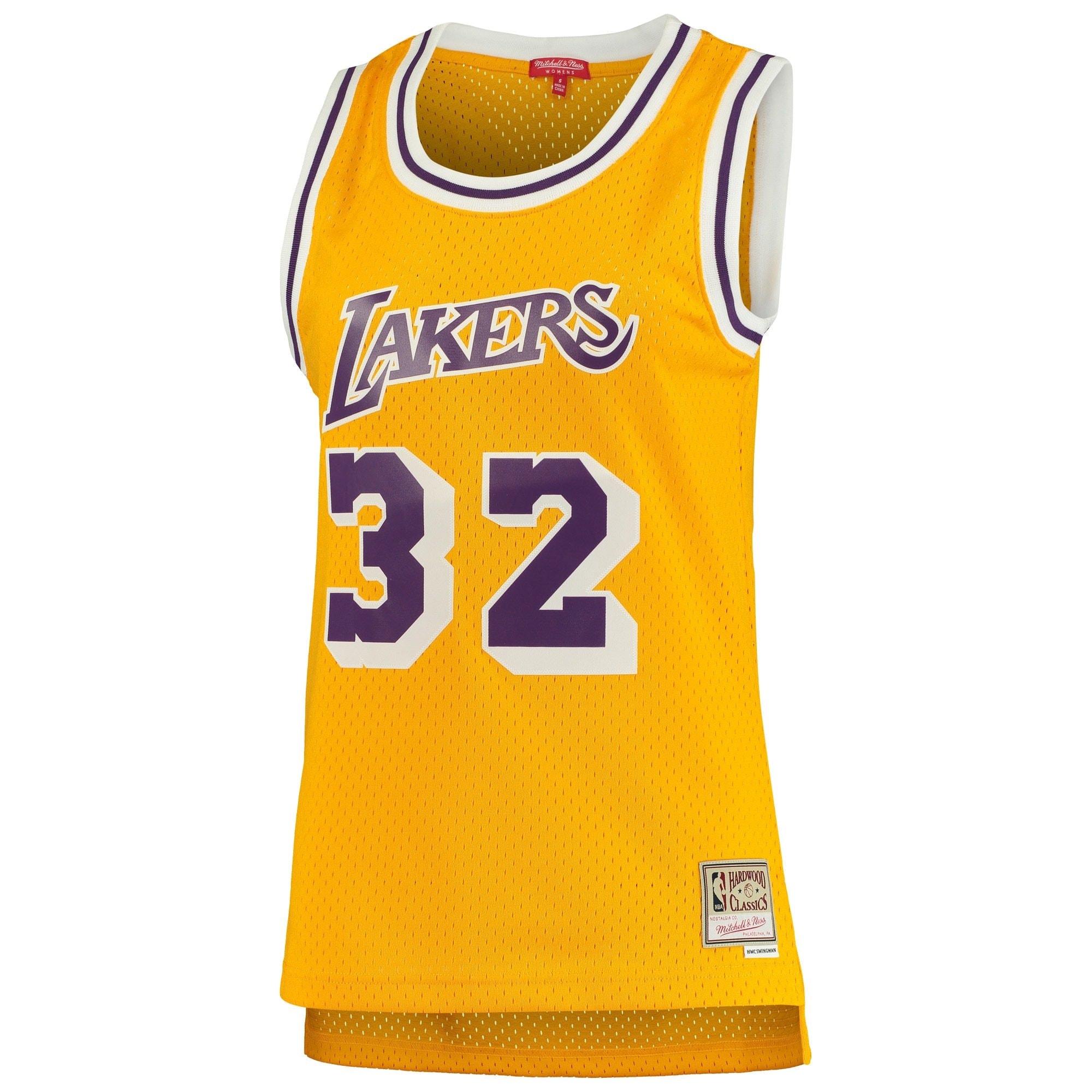 Women's Mitchell & Ness Magic Johnson Gold Los Angeles Lakers 1984-85 Hardwood Classics Swingman Jersey