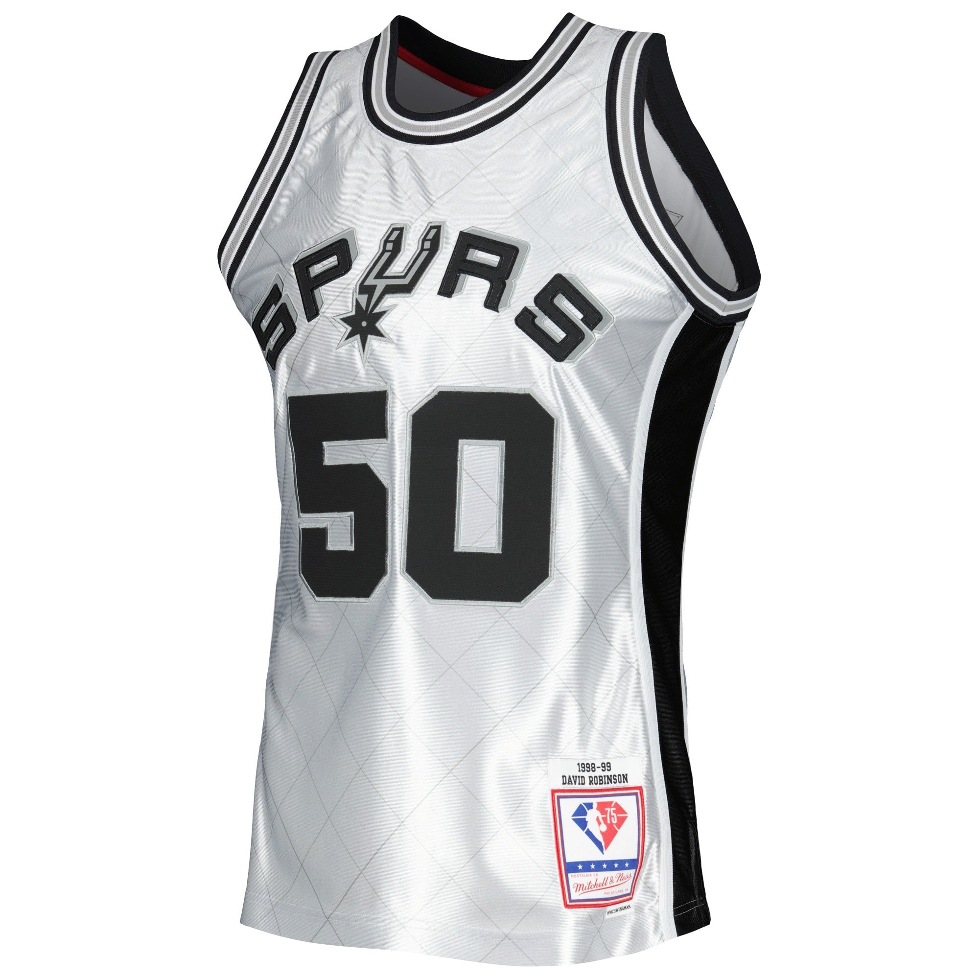 Men's Mitchell & Ness David Robinson Platinum San Antonio Spurs 1998/99 Hardwood Classics 75th Anniversary Swingman Jersey