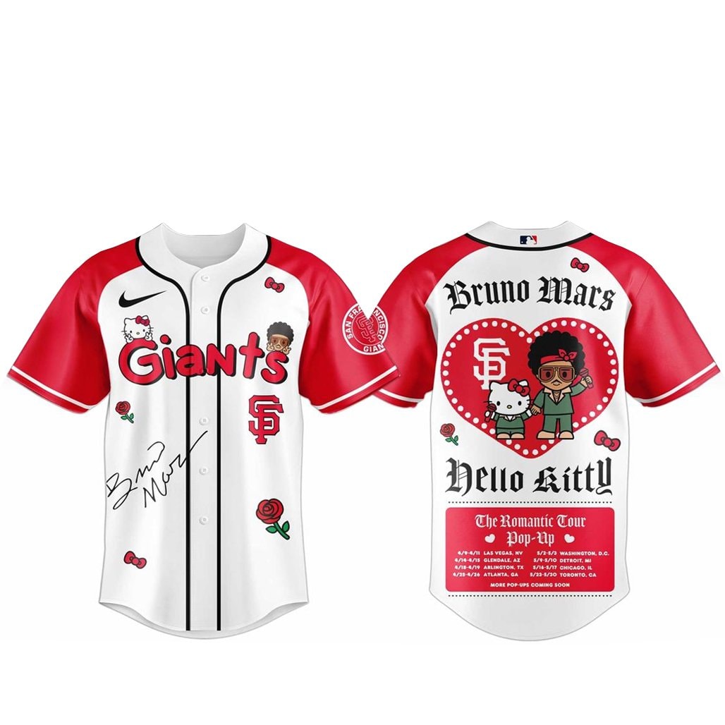 Baseball Team Bruno Mars x Hello Kitty 2026 The Romantic Tour Baseball Jersey