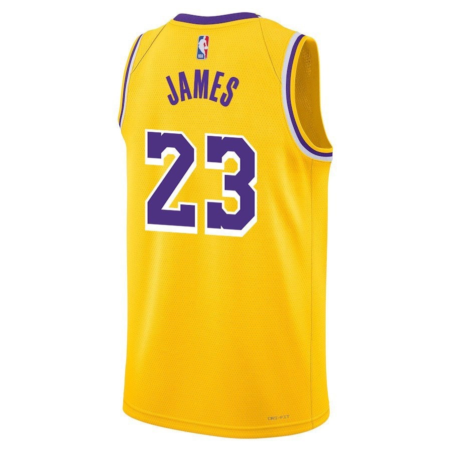 LeBron James 23 Los Angeles Lakers Icon Edition Swingman Jersey Gold Mens