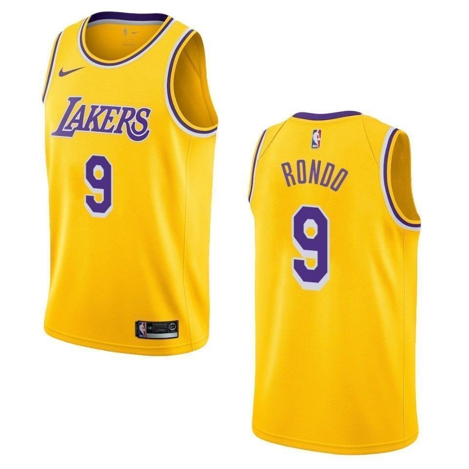 Men's Los Angeles Lakers Rajon Rondo 9 Icon Swingman Jersey Gold Multi Color