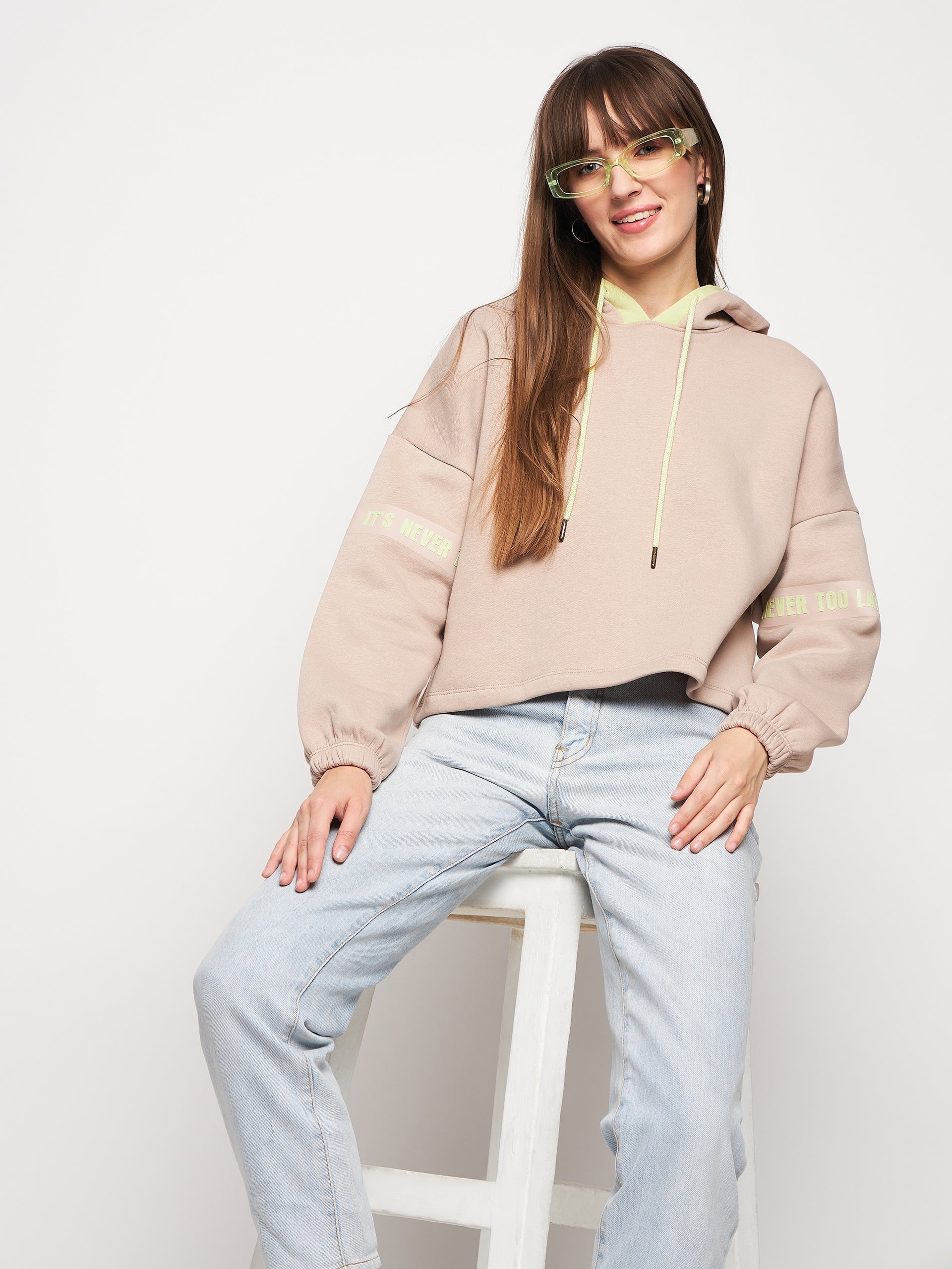 Madame Beige Hood Neck Sweatshirt