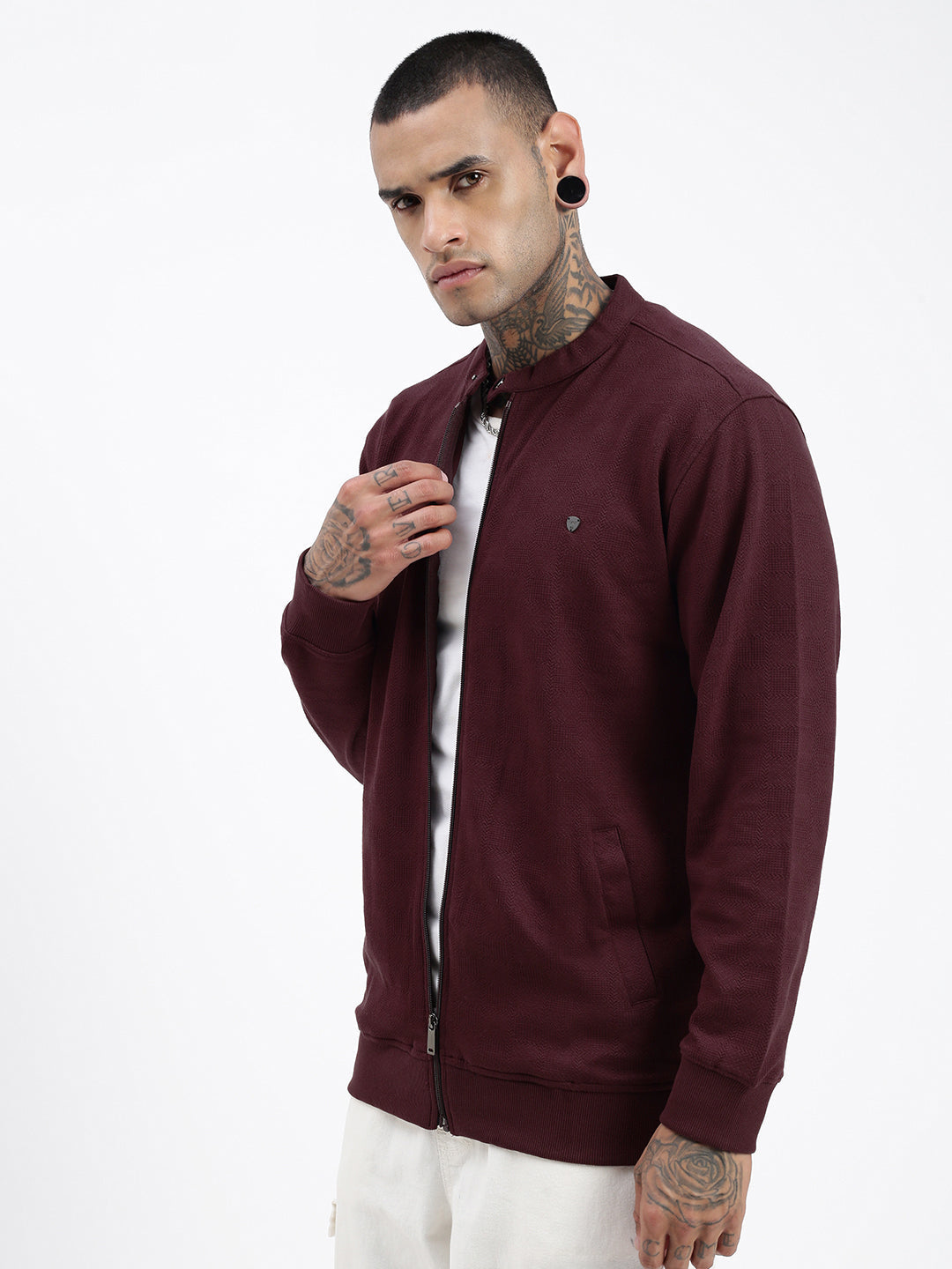 Men's Brown Solid Round Neck Sweatshirt