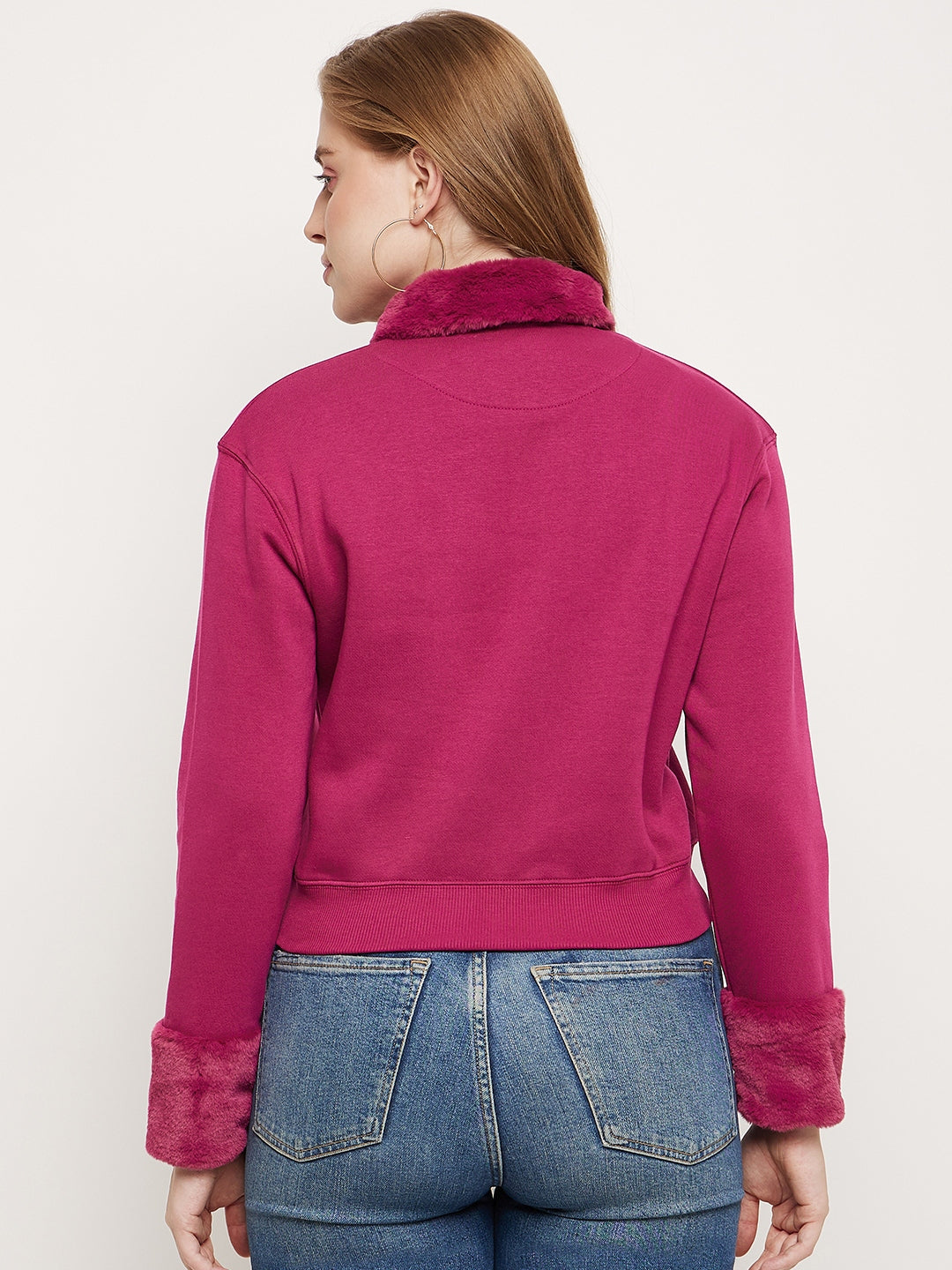 Madame Plum Faux Fur Collared Crop Sweatshirt