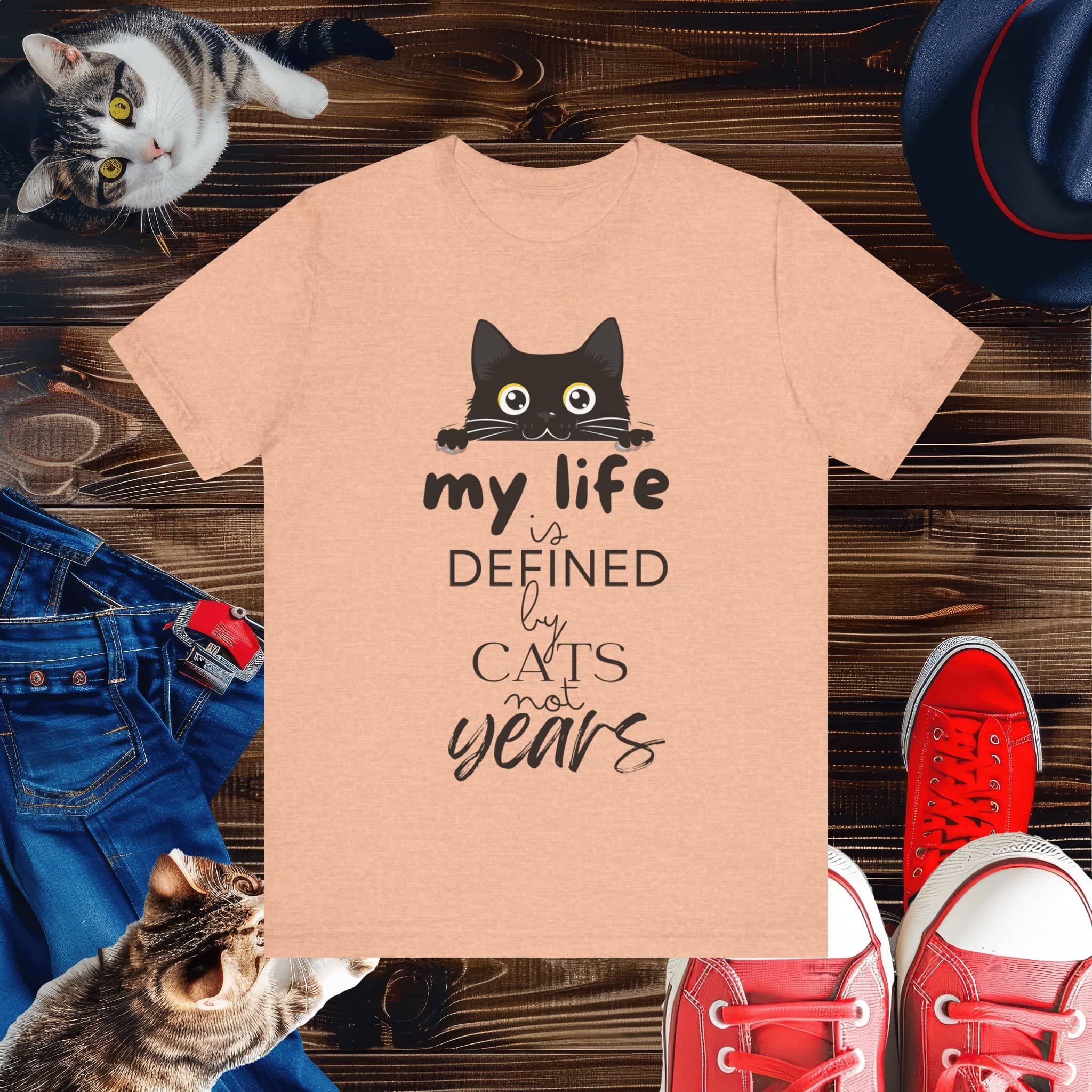 Black Cat T-Shirt - 'My Life is Defined by Cats Not Years' - Unique Cat Lover Tee - Gift for Cat Owners