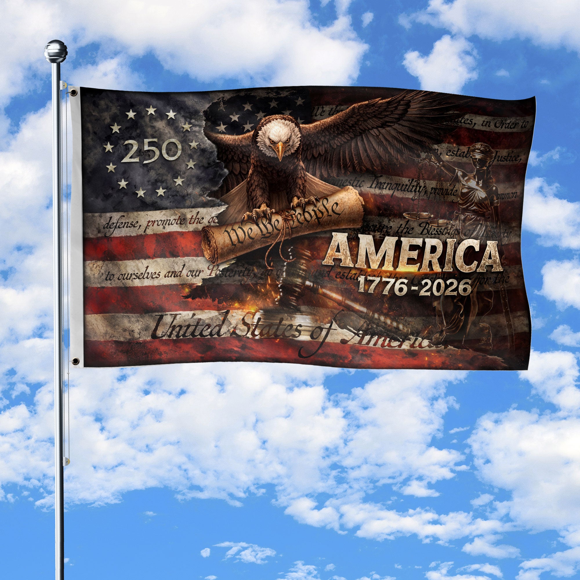 America 250 Years Patriotic Eagle We The People House Flag 1776-2026